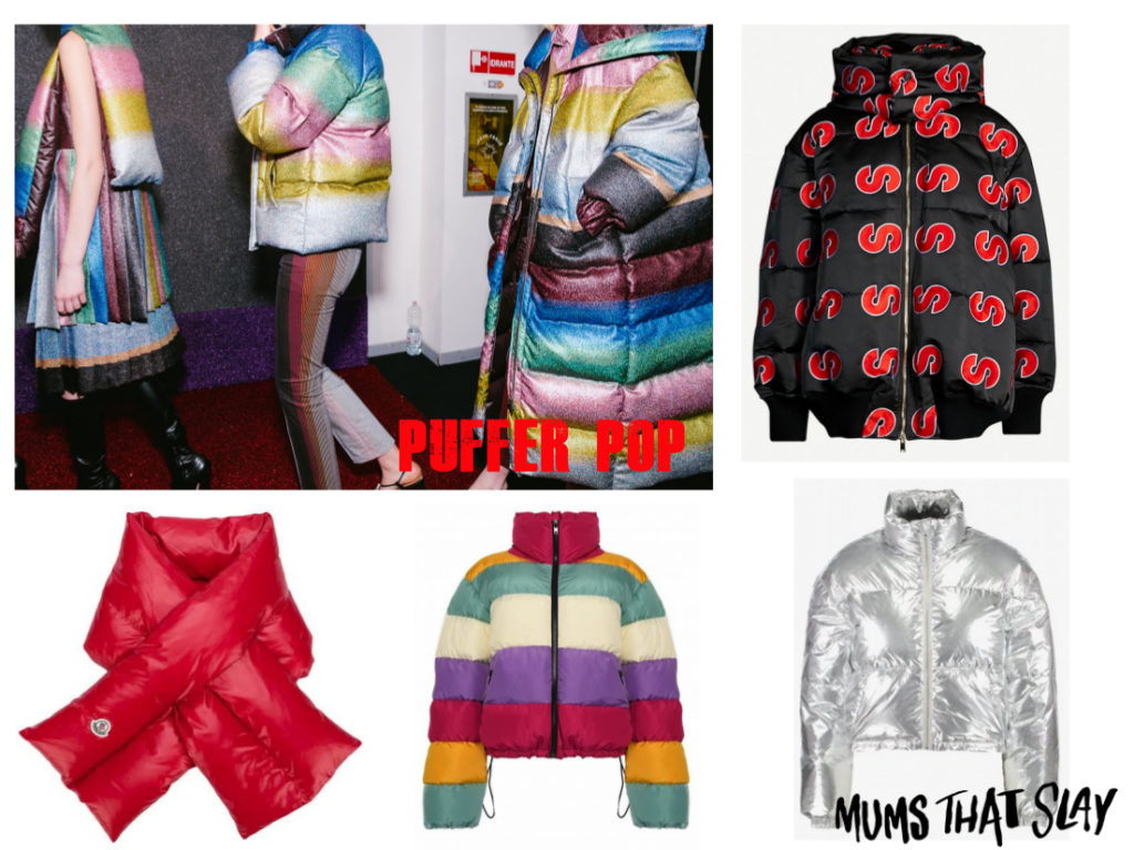 fashion blogger mama style rainbow puffer jacket trend